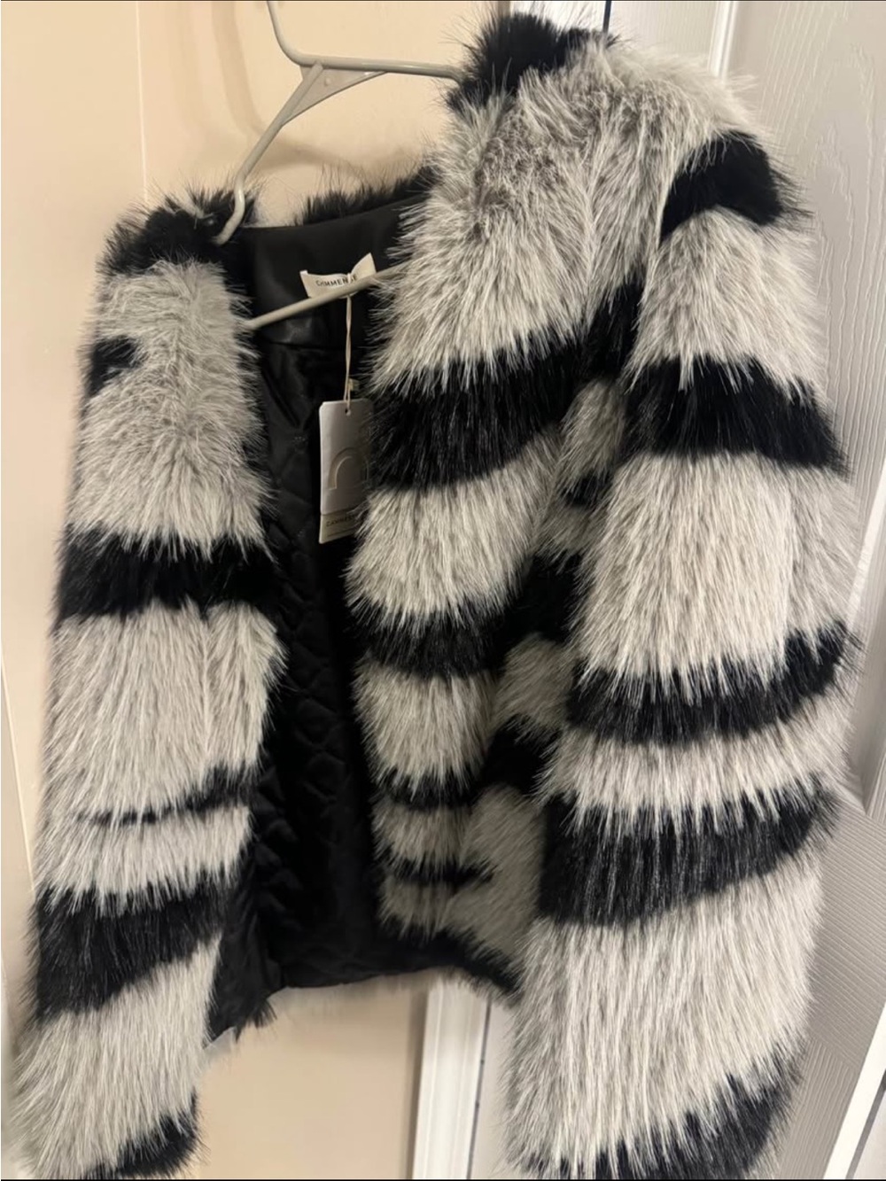 NWT Commense Fur Striped Jacket Small - Black & Gray w Tags